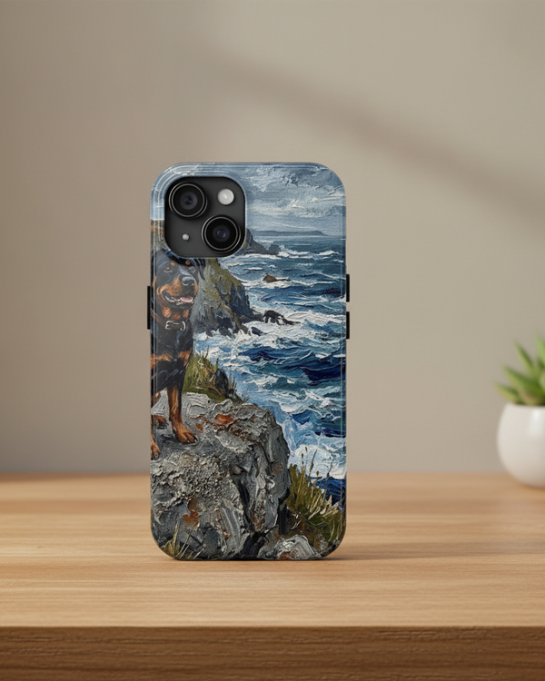 Rottweiler Acrylic Coastal Cliffside Phone Case | Premium Dog Art | Tritan