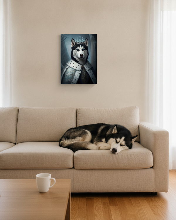 Siberian Husky Kings & Queens Royal Portrait Canvas Wall Art, Regal Dog Painting, Siberian Husky Lover Gift, Stretched Canvas — Lifestyle View