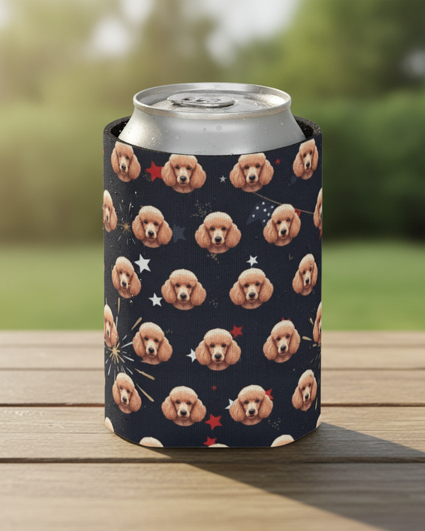 Poodle America 250 Can Cooler, Patriotic Dog Pattern Gift, USA Dog Lover Present, Independence Day Drink Sleeve