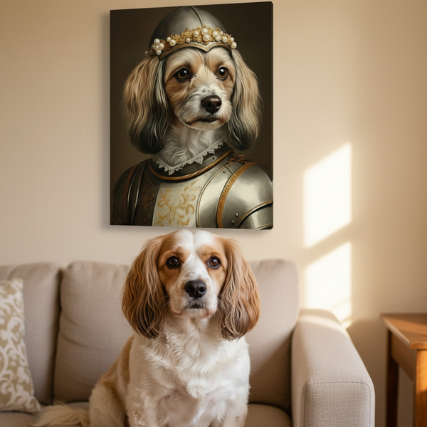 Havanese Medieval Knight Portrait Canvas Wall Art, Regal Dog Painting, Havanese Lover Gift, Stretched Canvas — Lifestyle View