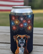 Boxer Can Cooler, 4th of July Patriotic Dog Art Pattern, Boxer Dog Gift, Summer Party Favor, USA Flag Drinkware, Boxer Mom Dad Present