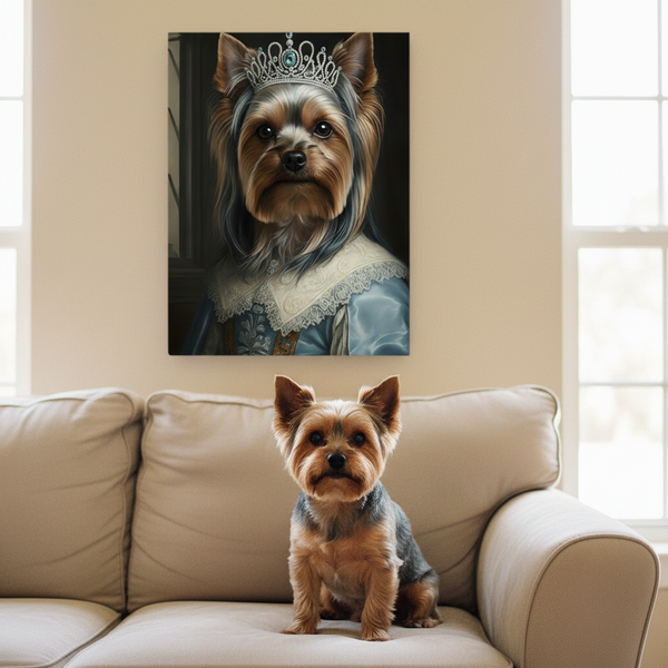 Yorkshire Terrier Renaissance Royal Portrait Canvas Wall Art, Regal Dog Painting, Yorkshire Terrier Lover Gift, Stretched Canvas — Lifestyle View
