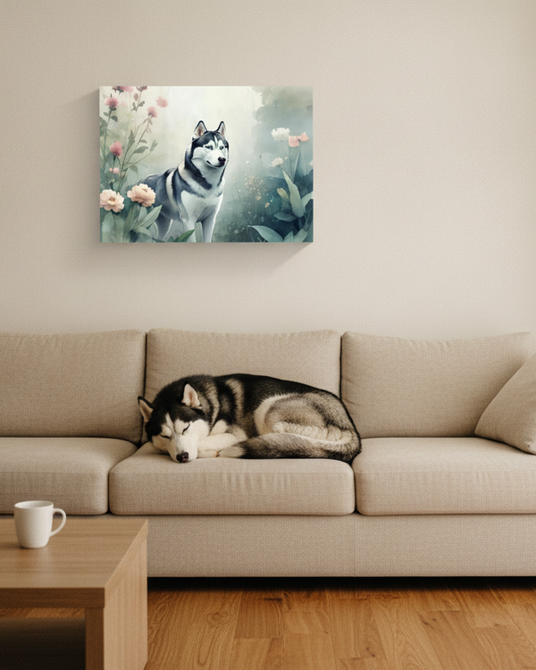 Siberian Husky Watercolor Canvas Print | Dog Wall Art | Pet Lover Gift | Modern Dog Decor — Lifestyle View