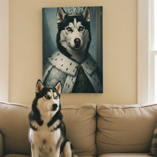 Siberian Husky Renaissance Royal Portrait Canvas Wall Art, Regal Dog Painting, Siberian Husky Lover Gift, Stretched Canvas