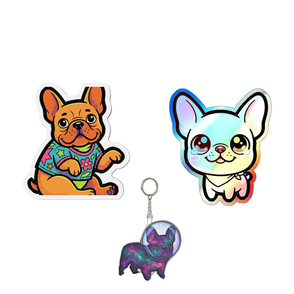 French Bulldog Pocket Pack — 3 Art Styles | Sticker + Magnet + Keychain