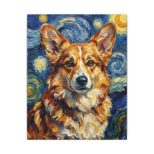 Corgi Post-Impressionist Oil Painting Canvas, Funny Dog Wall Art Decor, Pembroke Welsh Corgi Lover Gift for Him Her, Pet Art Print