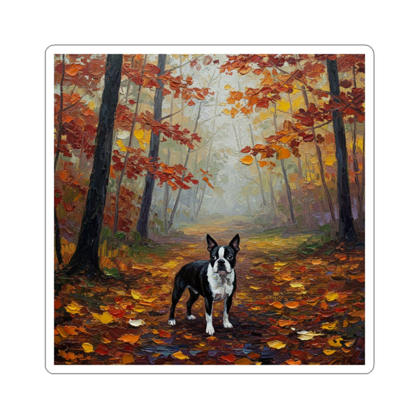 Acrylic Boston Terrier - Autumn Woods | Kiss-Cut Stickers