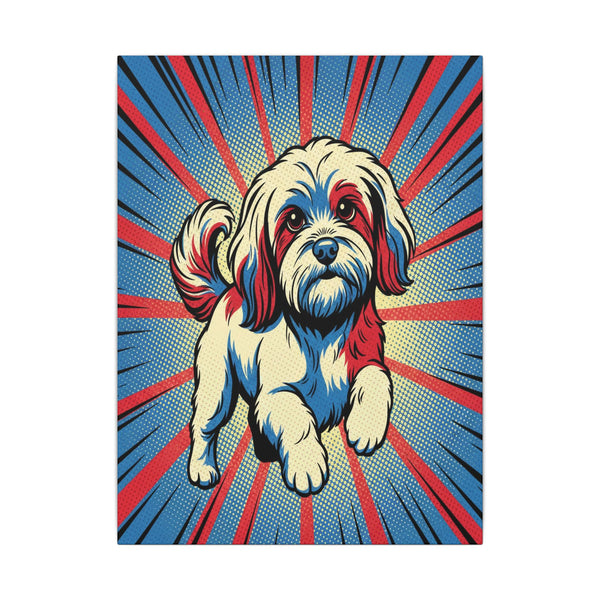 Havanese Comic Art Canvas - Energetic Pop Art Dog Portrait with Halftone Style