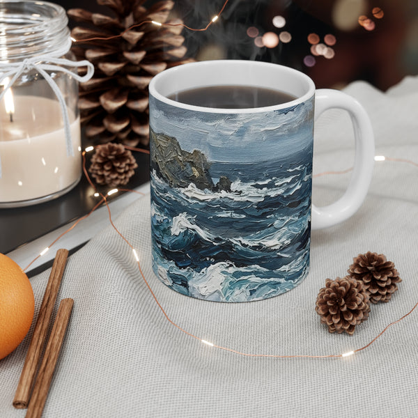 Australian Shepherd Acrylic Gallery Print Coastal Cliffside Coffee Mug | Premium Dog Prints | Tritan — Lifestyle View