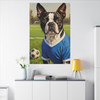 Boston Terrier Oil Painting Soccer Portrait Canvas Wall Art - Dog Lover Gift, Pet Decor, Sports Fan Home Art