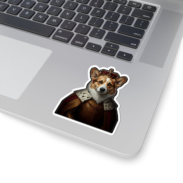 Corgi Kings & Queens Royal Portrait Sticker, Dog Portrait Vinyl Decal, Kiss-Cut Sticker, Corgi Lover Gift — Lifestyle View