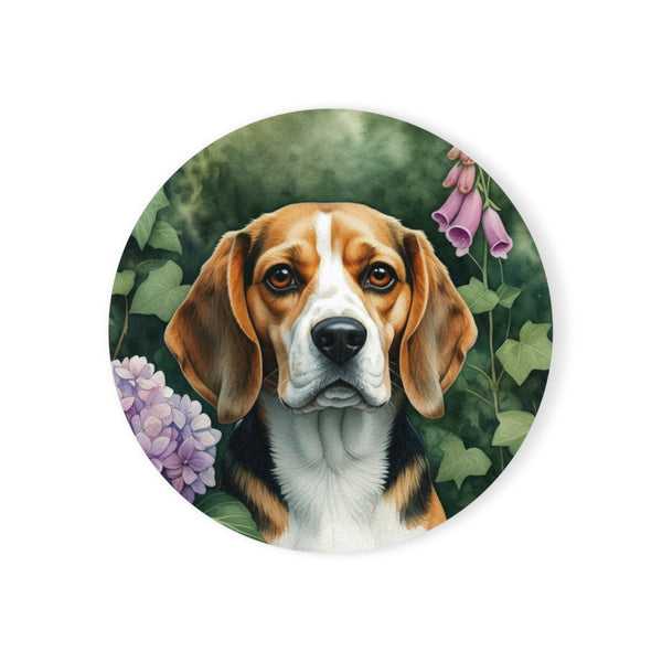 Beagle Watercolor Garden Peek Gift Set — Mug + Coaster + Sticker | Tritan — Lifestyle View