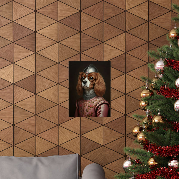 Cavalier King Charles Spaniel Medieval Knight Portrait Matte Poster, Regal Dog Art Print, Cavalier King Charles Spaniel Lover Gift, Wall Art — Lifestyle View
