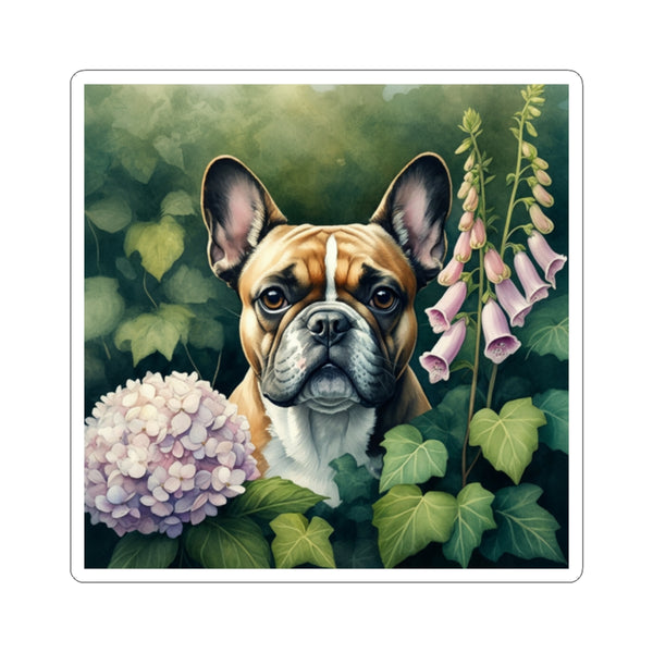 French Bulldog Watercolor Garden Peek Kiss-Cut Stickers | Premium Dog Prints | Tritan
