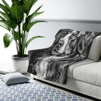 Bernese Mountain Dog Charcoal Portrait Sherpa Fleece Blanket | Dog Lover Gift