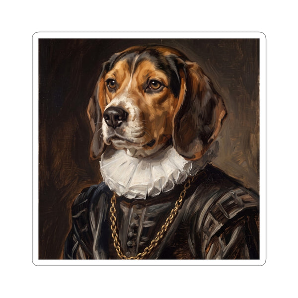 Beagle Renaissance Royal Portrait Sticker, Dog Portrait Vinyl Decal, Kiss-Cut Sticker, Beagle Lover Gift