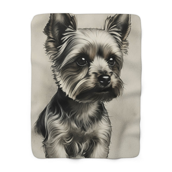 Yorkshire Terrier Charcoal Portrait Sherpa Fleece Blanket | Dog Lover Gift — primary view