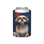 Shih Tzu America 250 Can Cooler, Patriotic Dog Pattern Gift for Dog Lovers, American Flag Pet Art America 250 Party Decor, Premium Drink Sleeve
