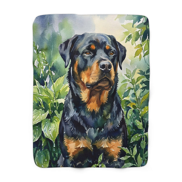 Rottweiler Watercolor Rain Garden Throw Blanket | Premium Dog Art | Tritan