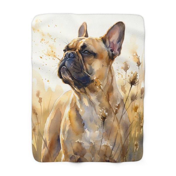 French Bulldog Watercolor Meadow Golden Throw Blanket | Premium Dog Art | Tritan