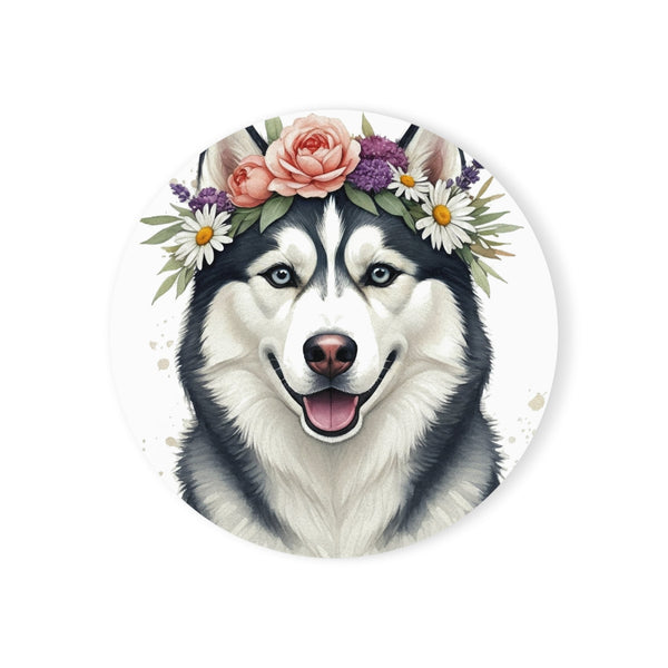 Siberian Husky Watercolor Floral Crown Gift Set — Mug + Coaster + Sticker | Tritan — Lifestyle View