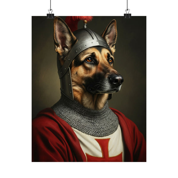 German Shepherd Medieval Knight Portrait Matte Poster, Regal Dog Art Print, German Shepherd Lover Gift, Wall Art