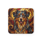 Australian Shepherd Stained Glass Warm Jewel Cork Back Coaster | Dog Lover Gift
