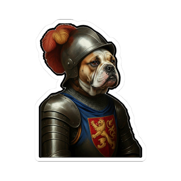 English Bulldog Medieval Knight Portrait Sticker, Dog Portrait Vinyl Decal, Kiss-Cut Sticker, English Bulldog Lover Gift