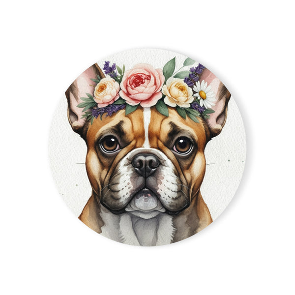 French Bulldog Watercolor Floral Crown Drink Coaster | Premium Dog Prints | Tritan