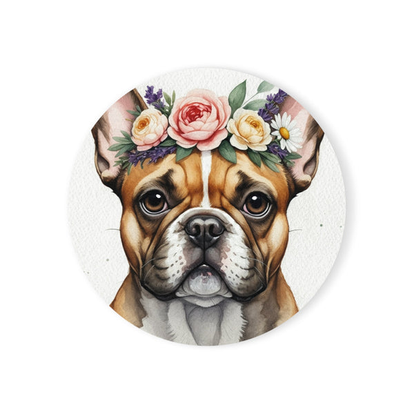 French Bulldog Watercolor Floral Crown Gift Set — Mug + Coaster + Sticker | Tritan — Lifestyle View