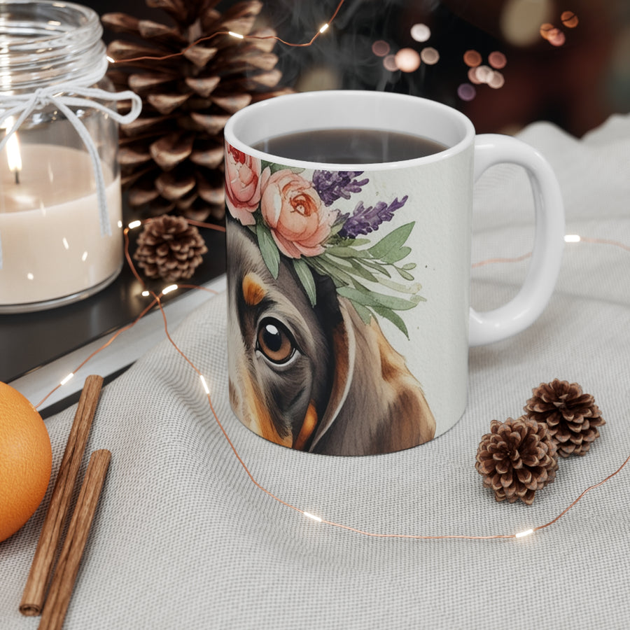 Dachshund Watercolor Floral Crown Coffee Mug | Premium Dog Prints | Tritan — detail view