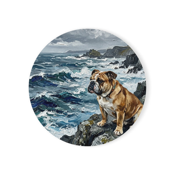 Acrylic Gallery Print English Bulldog - Coastal Cliffside | Cork Back Coaster — primary view