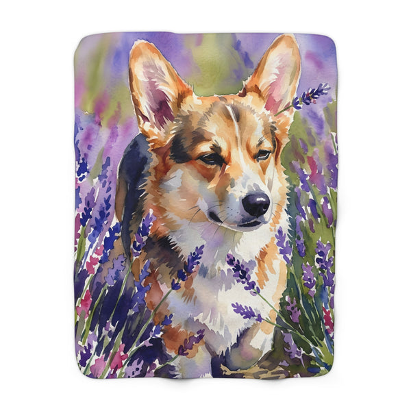 Corgi Watercolor Lavender Fields Throw Blanket | Premium Dog Art | Tritan