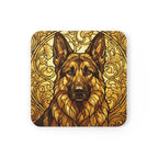 German Shepherd Stained Glass Monochrome Gold Cork Back Coaster | Dog Lover Gift