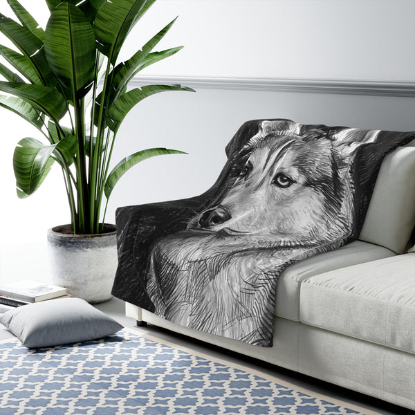 Siberian Husky Charcoal Portrait Throw Blanket | Premium Dog Art | Tritan