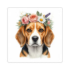 Beagle Watercolor Floral Crown Kiss-Cut Stickers | Premium Dog Prints | Tritan