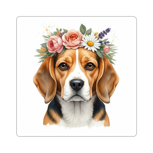 Beagle Watercolor Floral Crown Kiss-Cut Stickers | Premium Dog Prints | Tritan