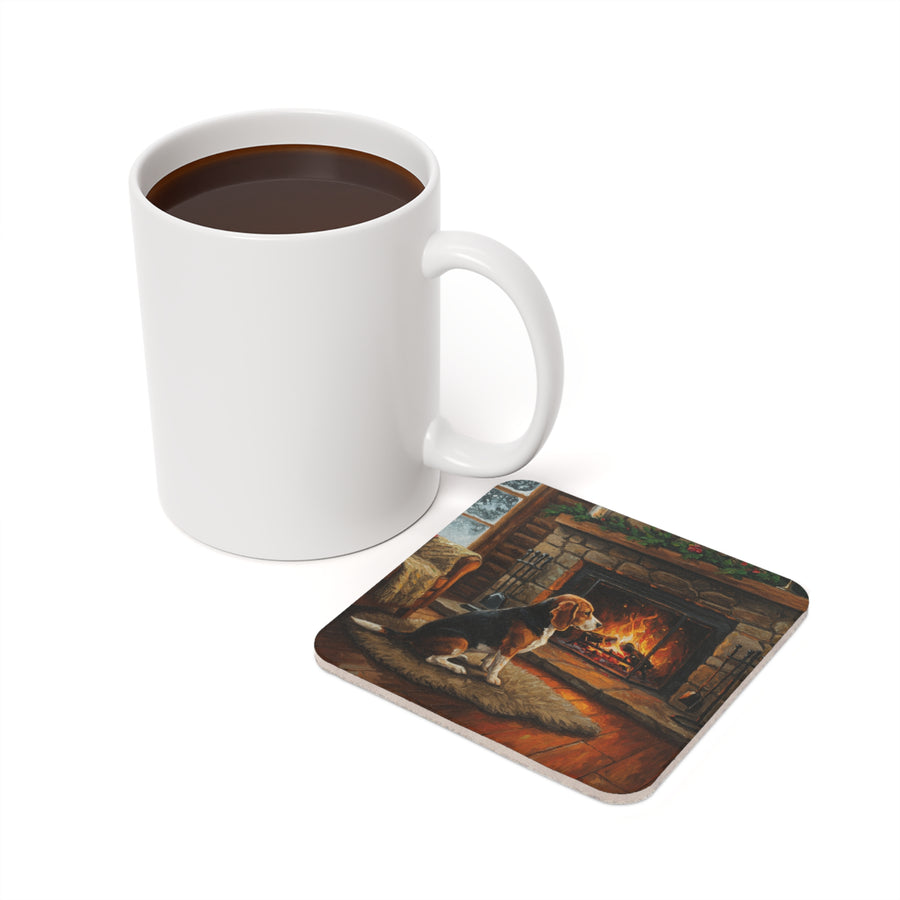 Acrylic Beagle - Winter Hearth | Cork Back Coaster