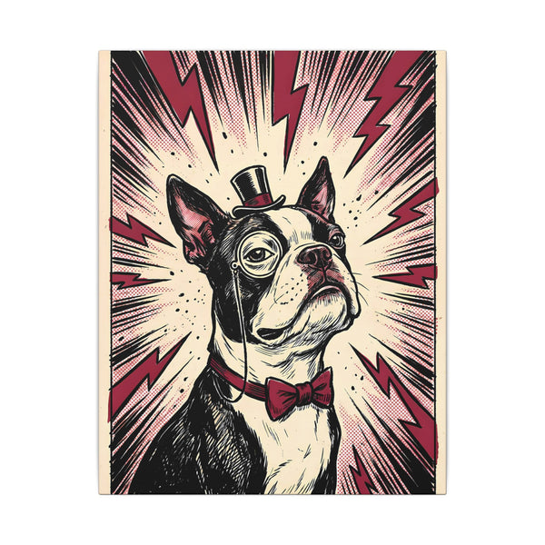 Boston Terrier Comic Art Canvas - Energetic Pop Art Dog Print - Retro Halftone Wall Decor