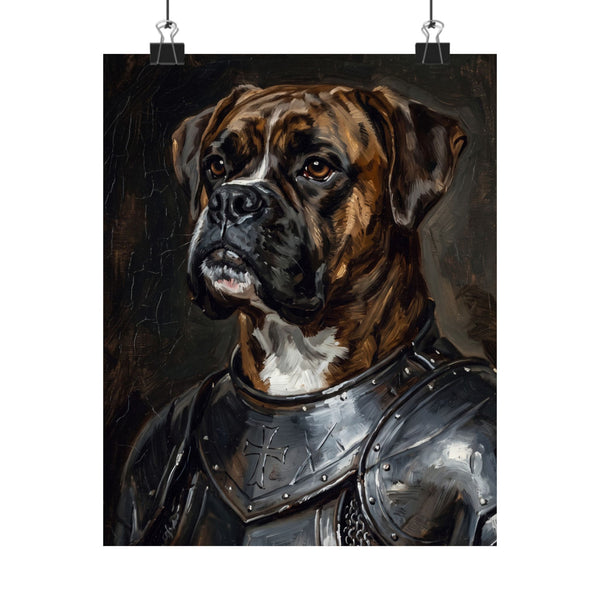 Boxer Medieval Knight Portrait Matte Poster, Regal Dog Art Print, Boxer Lover Gift, Wall Art