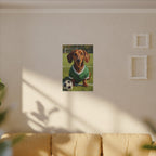 Dachshund Oil Painting Soccer Portrait Stretched Canvas Wall Art | Funny Dog Decor Gift | Pet Lover Home Art