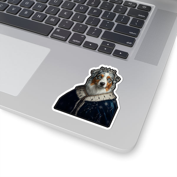Australian Shepherd Kings & Queens Royal Portrait Sticker, Dog Portrait Vinyl Decal, Kiss-Cut Sticker, Australian Shepherd Lover Gift — Lifestyle View