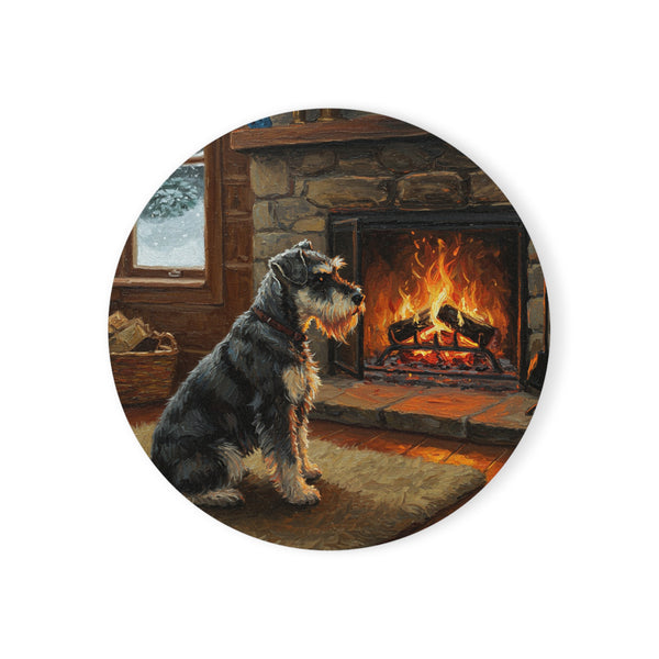Acrylic Miniature Schnauzer - Winter Hearth | Cork Back Coaster