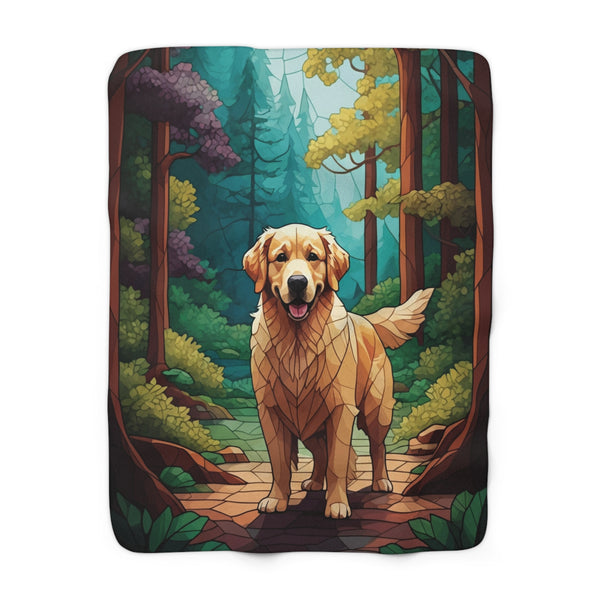 Golden Retriever Low Poly Forest Sherpa Fleece Blanket | Dog Lover Gift