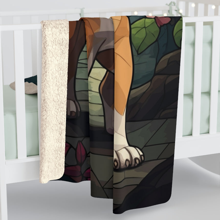 English Bulldog Low Poly Forest Sherpa Fleece Blanket | Dog Lover Gift