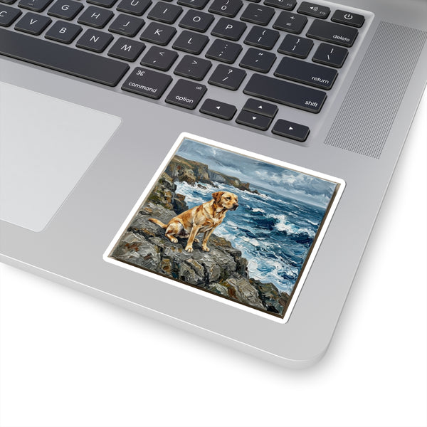 Labrador Retriever Acrylic Gallery Print Coastal Cliffside Kiss-Cut Stickers | Premium Dog Prints | Tritan — Lifestyle View