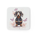Dachshund Watercolor Butterfly Bloom Drink Coaster | Premium Dog Prints | Tritan