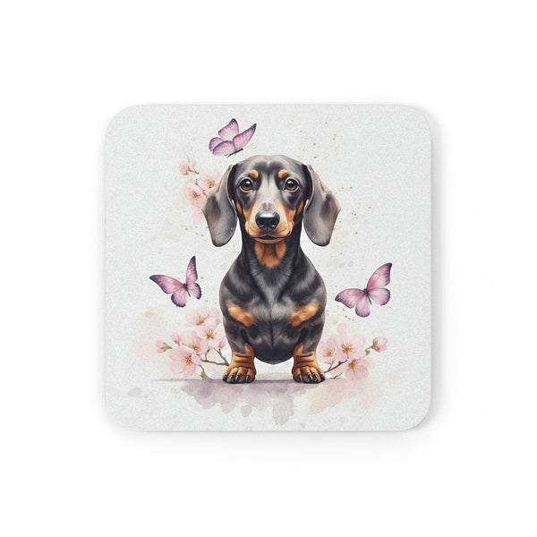 Dachshund Watercolor Butterfly Bloom Drink Coaster | Premium Dog Prints | Tritan — Lifestyle View