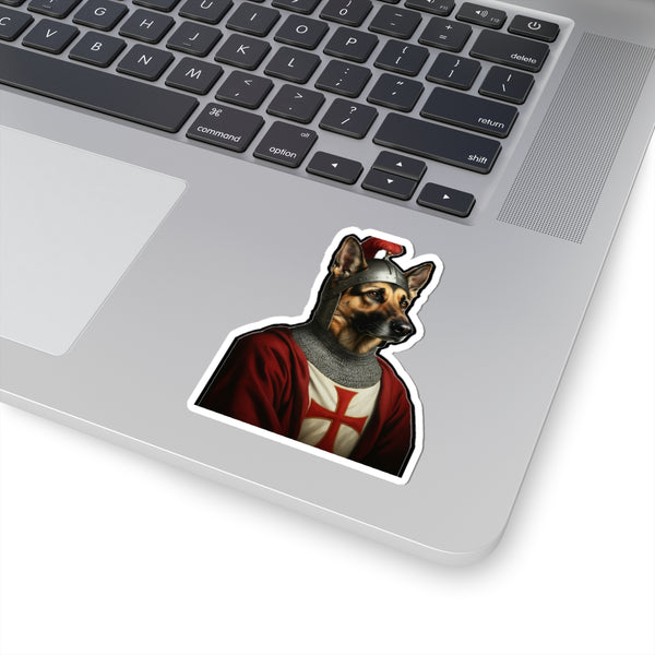 German Shepherd Medieval Knight Portrait Sticker, Dog Portrait Vinyl Decal, Kiss-Cut Sticker, German Shepherd Lover Gift — Lifestyle View