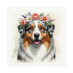 Australian Shepherd Watercolor Floral Crown Gift Set — Mug + Coaster + Sticker | Tritan